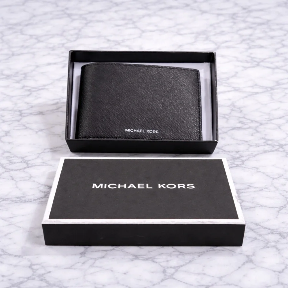 Michael Kors Andy Black Leather Bifold Wallet NWT MSRP $98